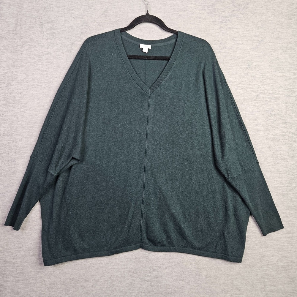 Pure Jill Size XL Petite Relaxed Fit V-Neck Dolman Sleeve Knit Top Forest Green